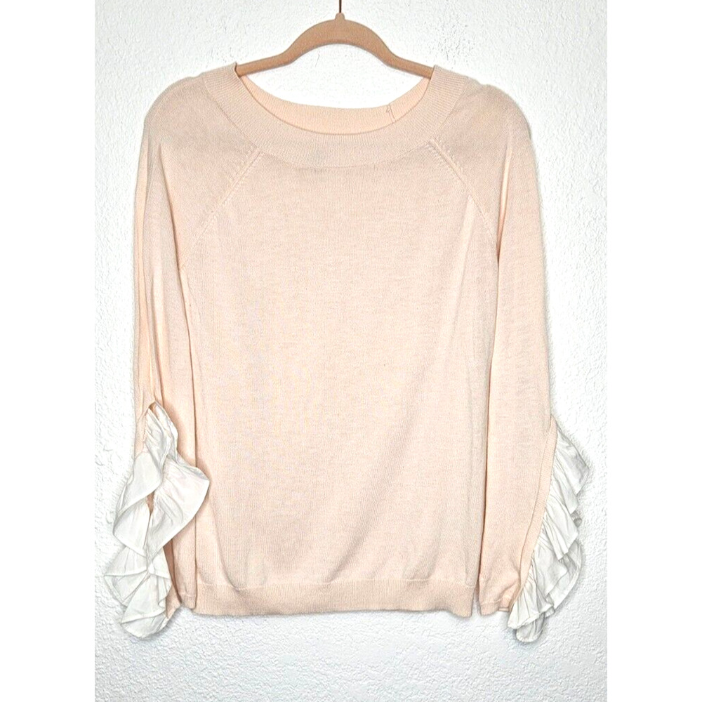Chelsea28 Sweater Womens Small Pink‎ Pastel Cashmere Ruffle Soft Girl Coquette